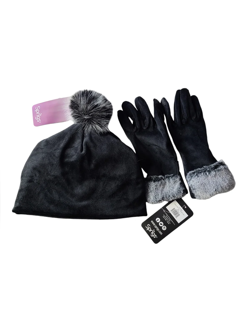 NWT | SPRIGS | WINTER SET |BEANIE & GLOVES | IN BLACK